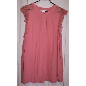 H & M Mama Large Dusty Rose Pink Cap Sleeve Tunic Lace Trim Hidden Placket Top